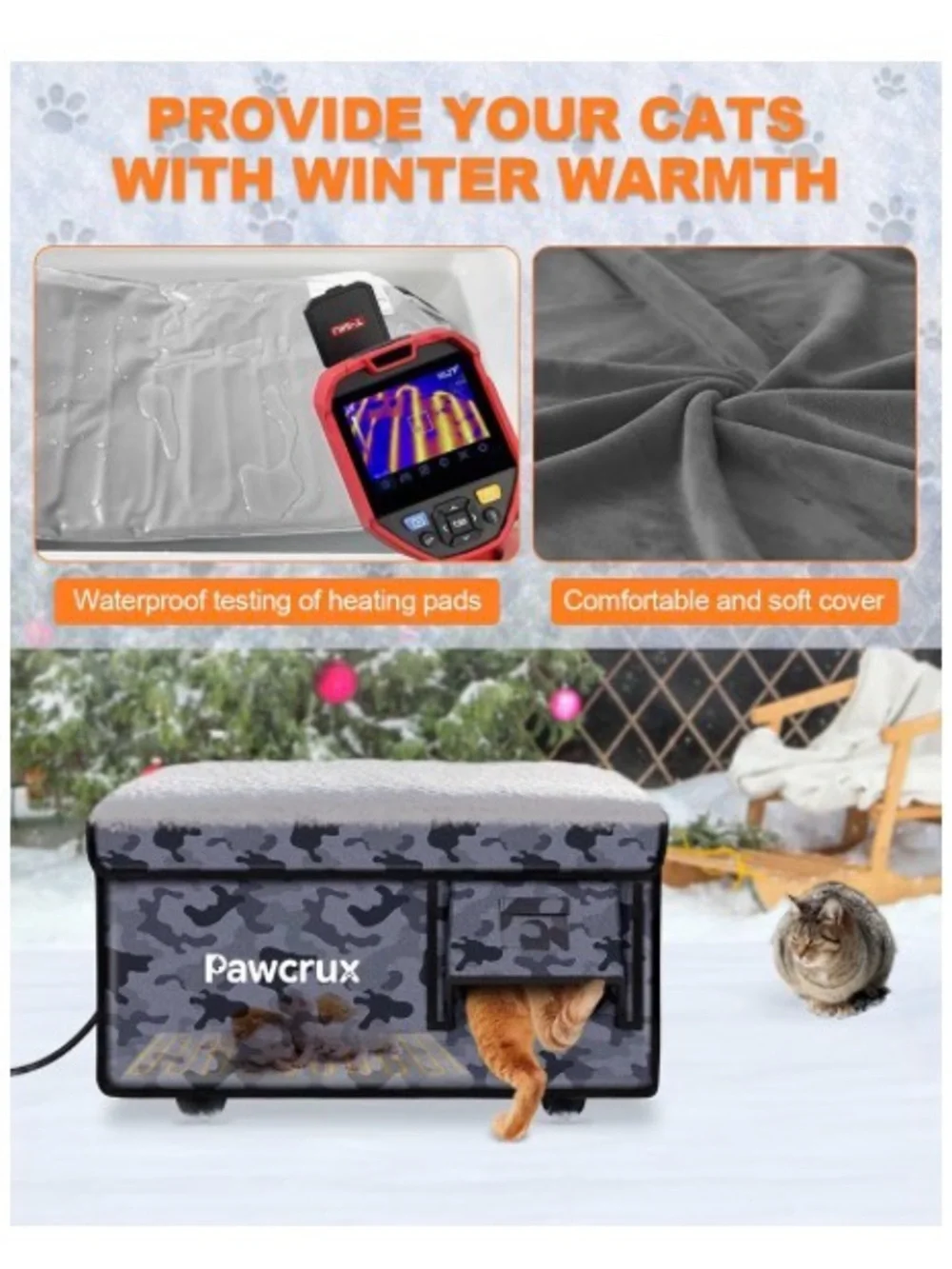 Gray Camo Cat Heated weather proof House .  16X26X14.  CL1